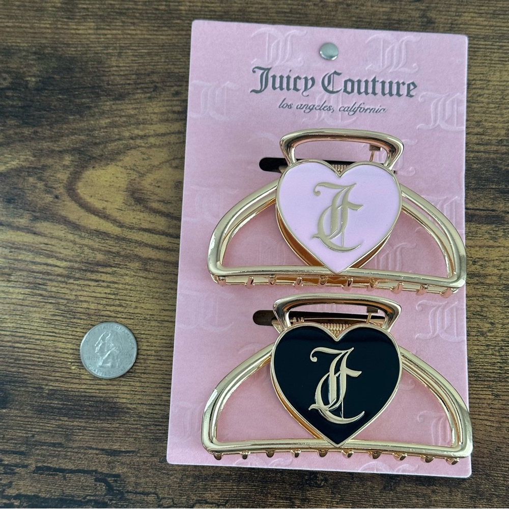 NWT Juicy Couture 2 Pck Hair Clip Claw Accessories Gold Pink Black JC Logo - Picture 3 of 3